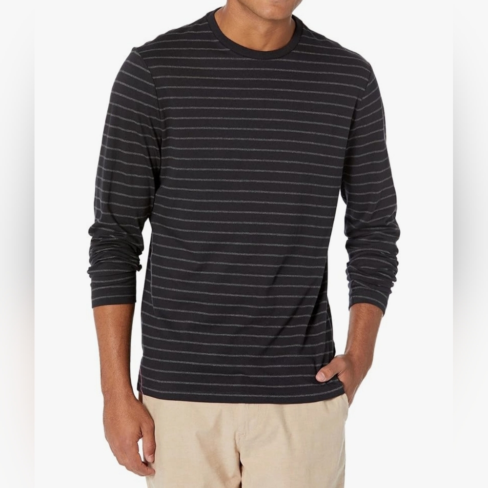 New Mens Amazon Essentials Black and Gray Long Sleeve Tee CLEARANCE